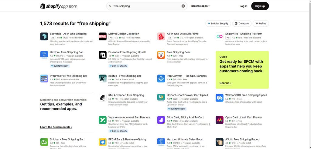 Shopify free shipping app features