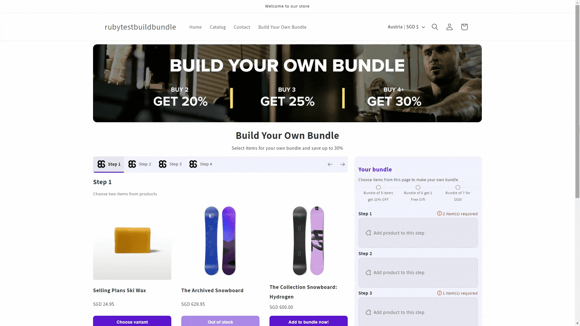 Demo of Shopify build your own bundle or Bundle Page by BOGOS app