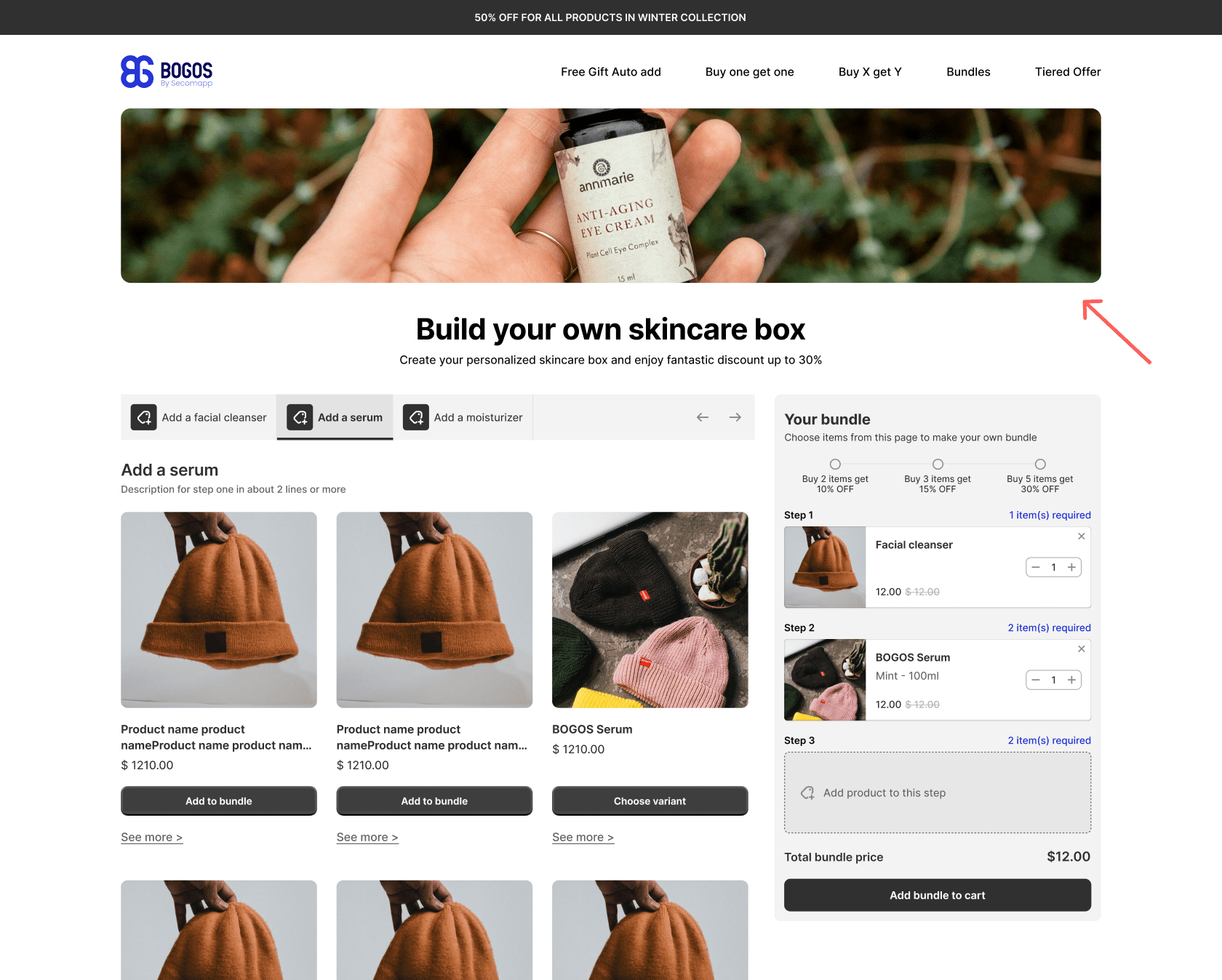 add banner at the top of bundle page shopify