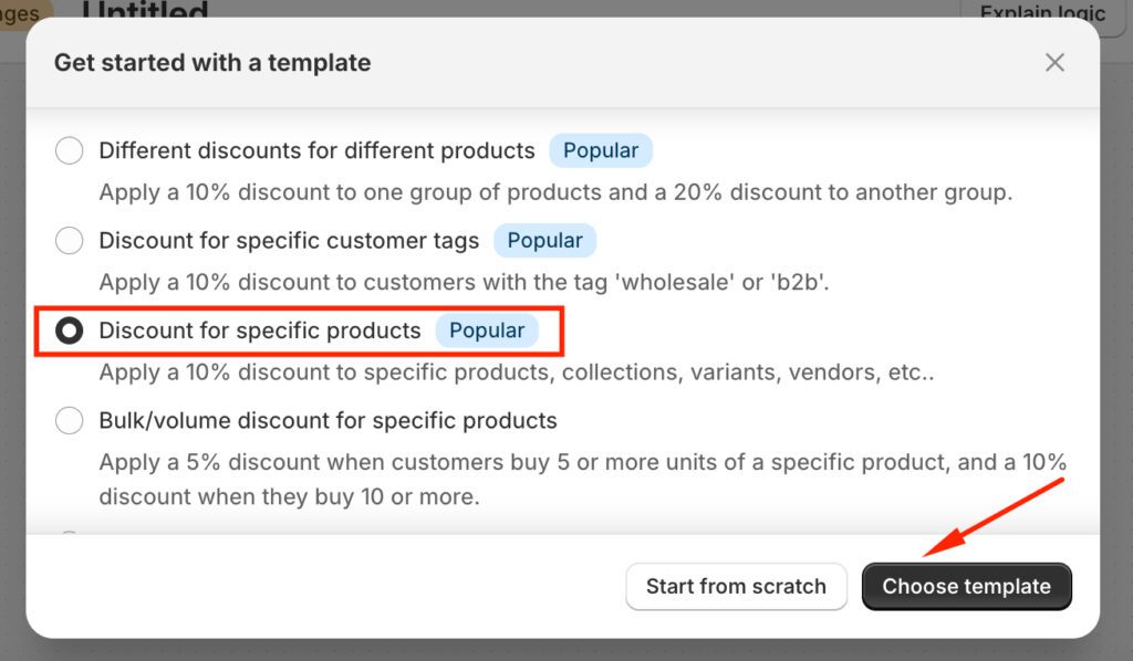 Pick discount for specific products