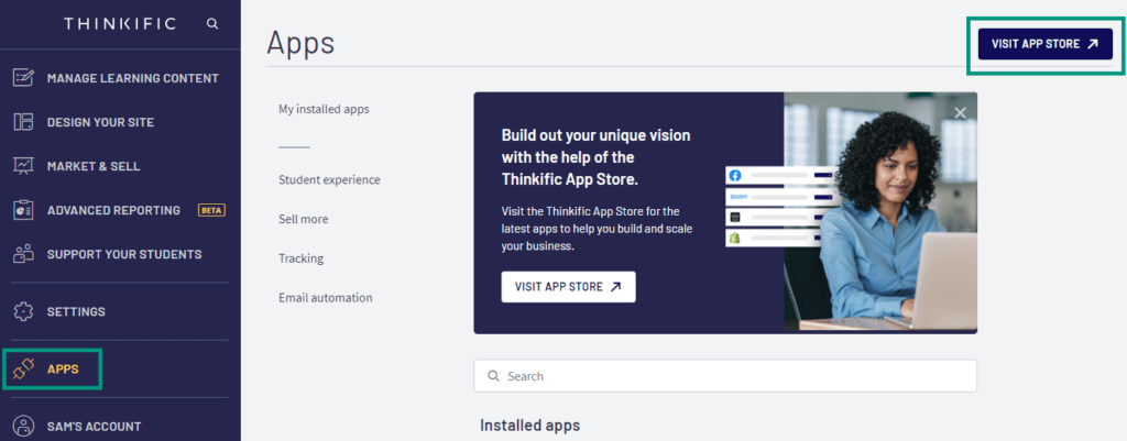 Thinkific admin dashboard
