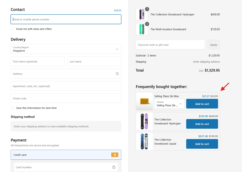 checkout upsell shopify in stack layout