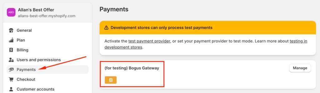 Activate "BOGUS Gateway" for test order
