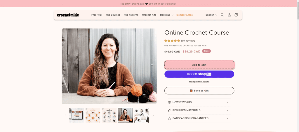 Online course preview on Crochet Millie website
