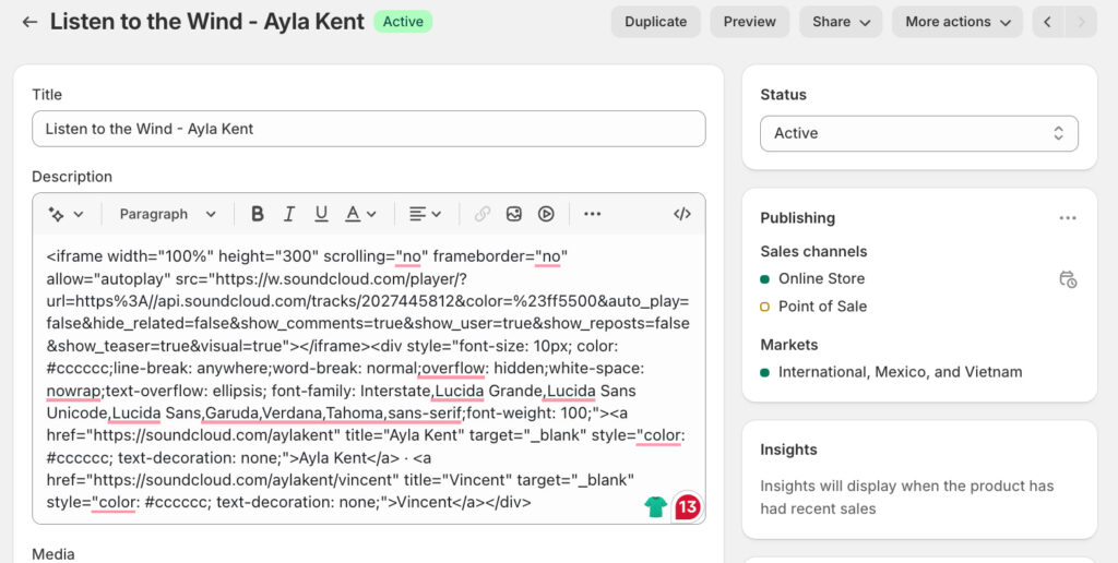 Paste the embed code into your product description
