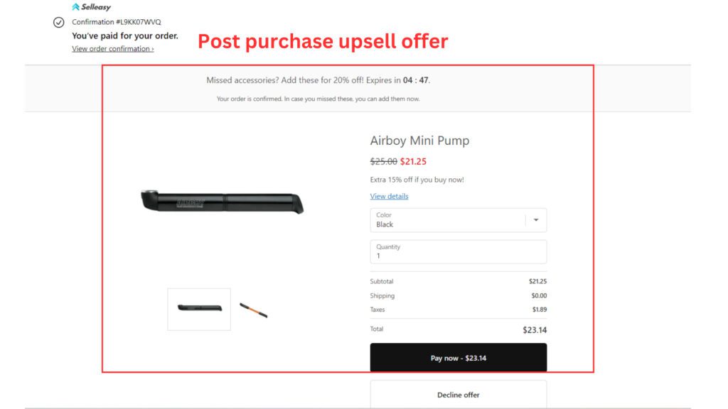 Post-purchase upsell offer
