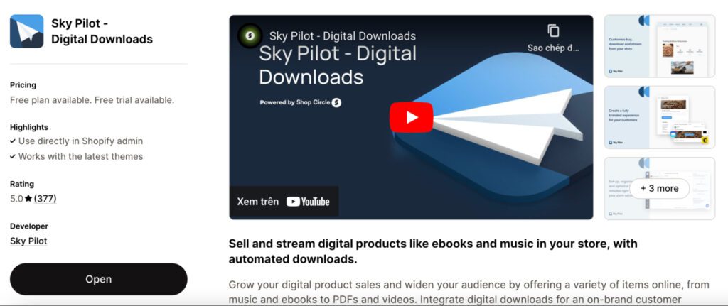 Sky Pilot - Digital Downloads Shopify app