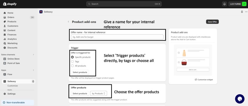 Trigger and Offer Products in Selleasy
