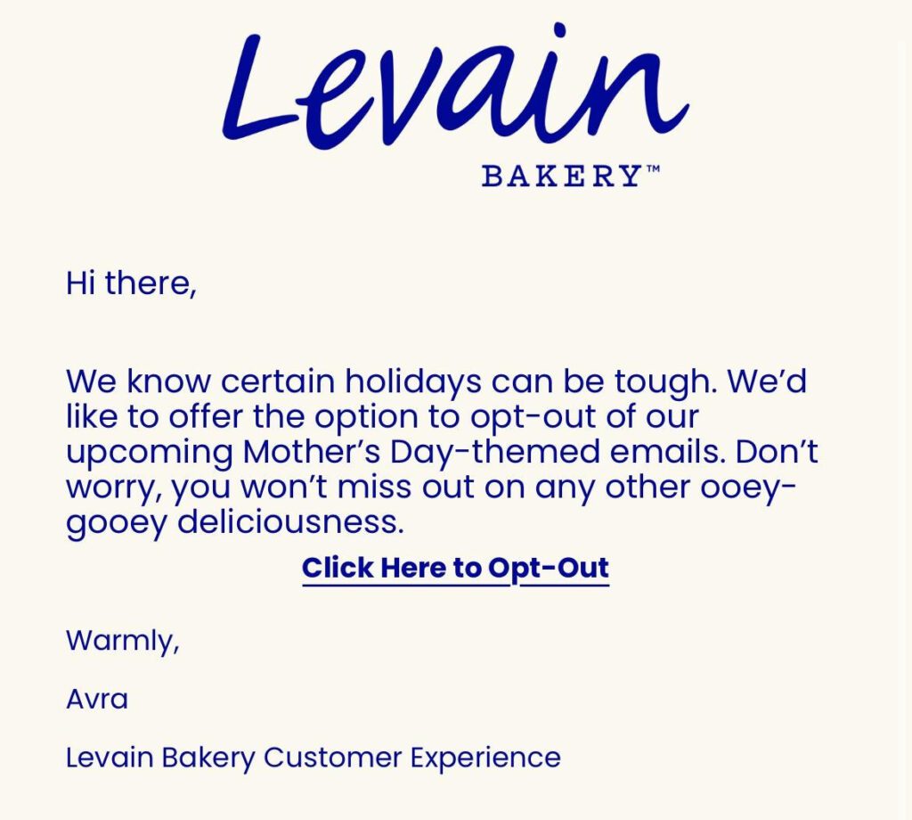 Levain opt-out email
