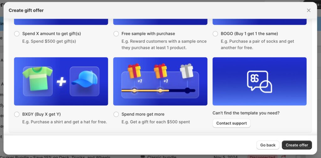 Choose offer type for popup
